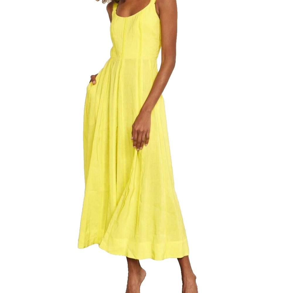 La Ligne Yellow Georgia Scoop Neck Midi Dress